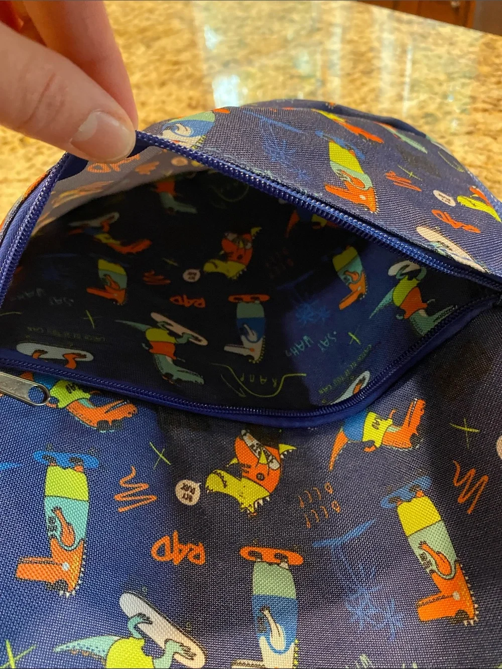 Kids Blue Skate Dog Print Backpack with Orange Accents